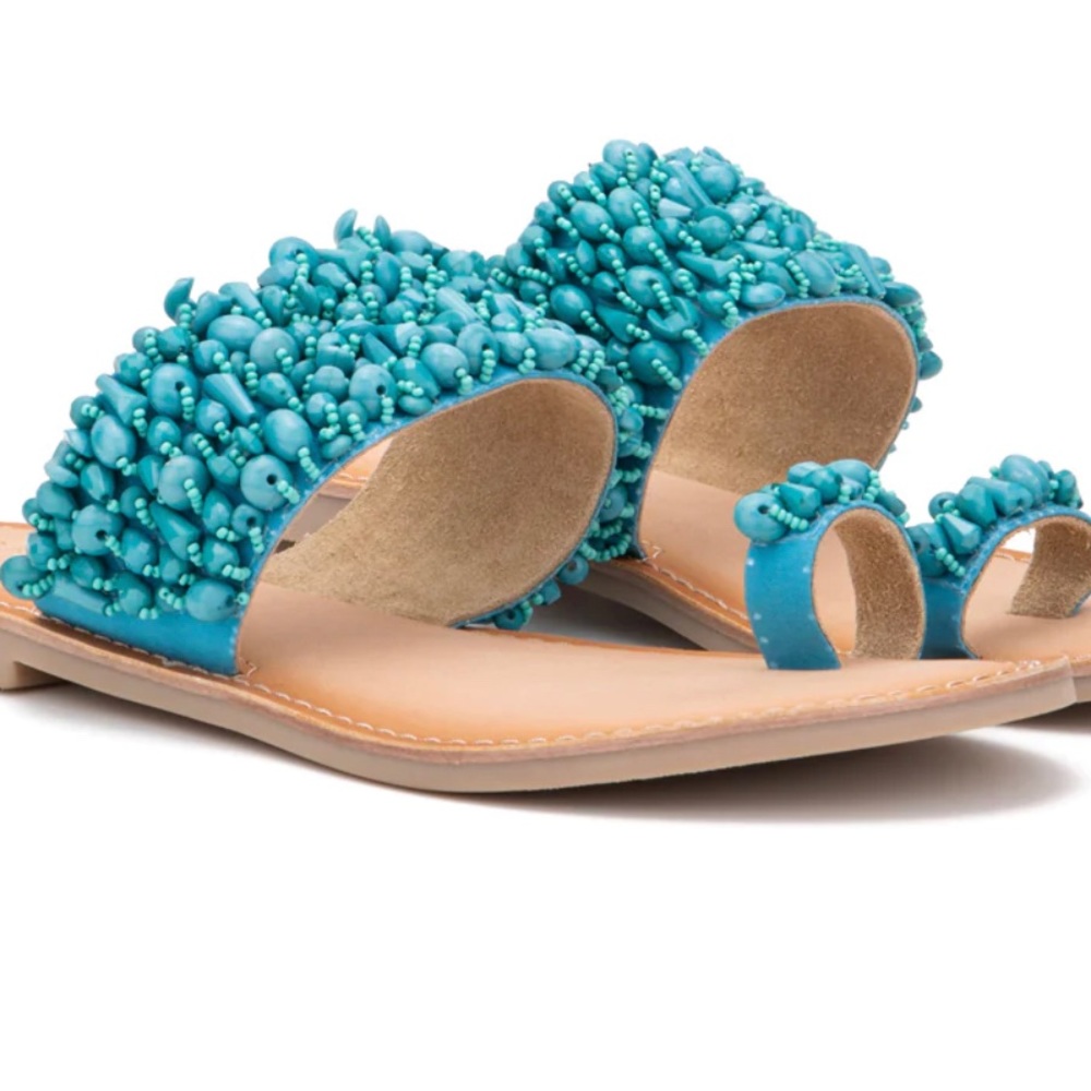 Sandals with blue beads. Greta for the summer. Never worn